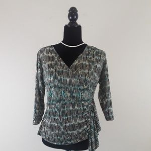 DRESSBARN Women's Wrap Blouse Sequin Size M Ruffle